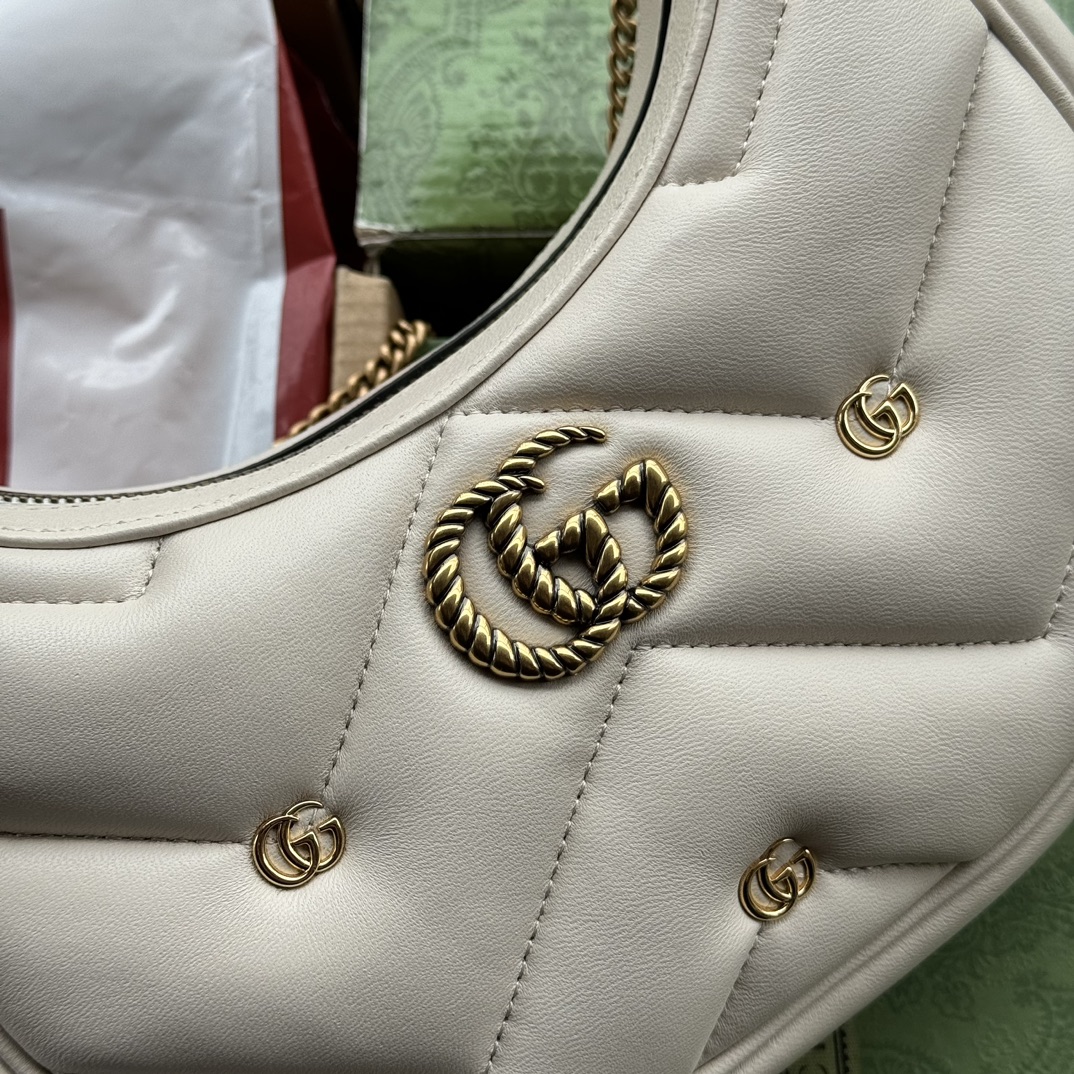 Bagsaaa Gvc*1 Marmont Half Moon Shaped Mini Bag White Leather - 21*16*5cm