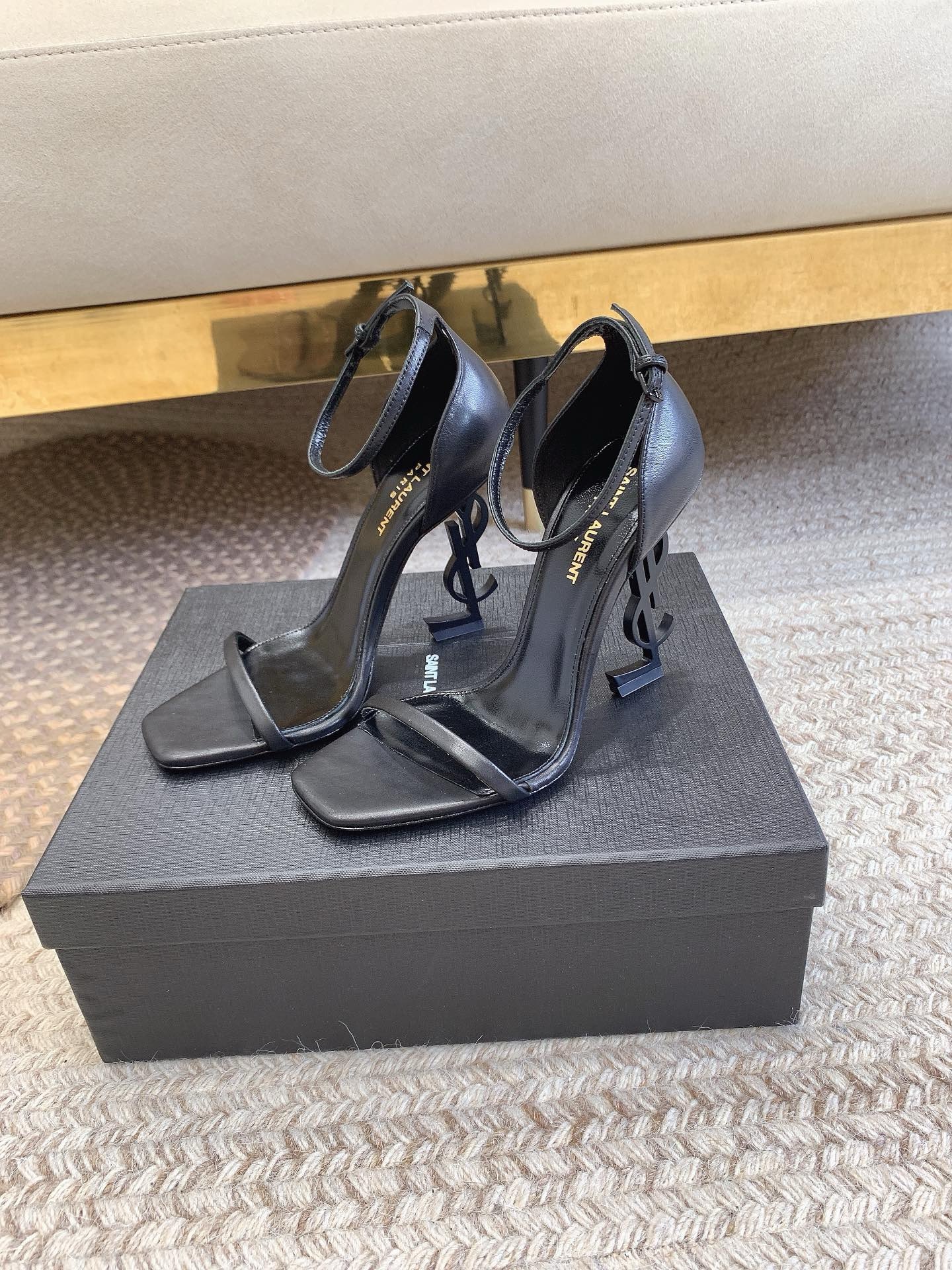 Bagsaaa Y51 Opyum all black smooth leather sandals 10.5cm