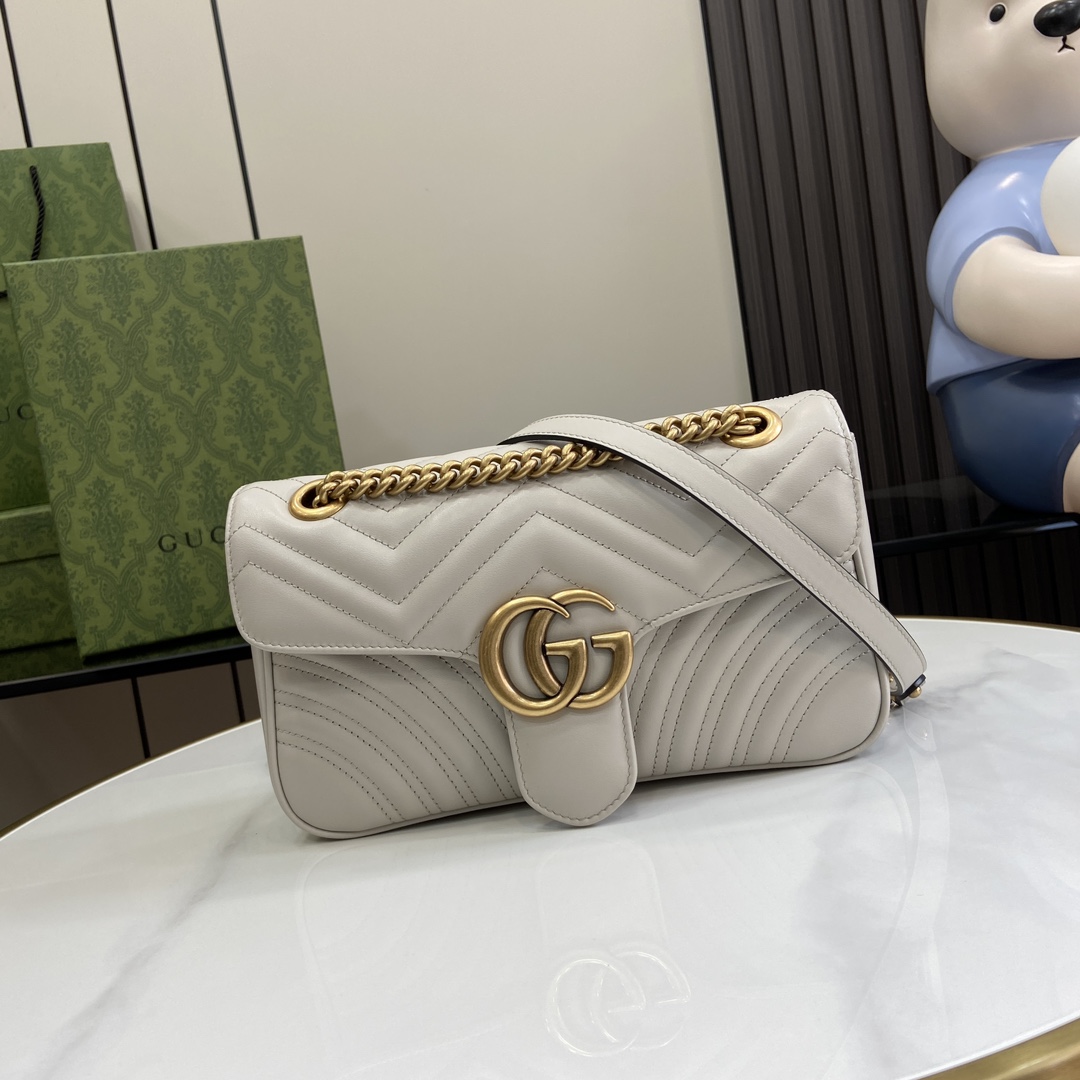 Bagsaaa Gvc*1 GG Marmont Small Shoulder Bag Light Gray 443497 Size 26x15x7cm
