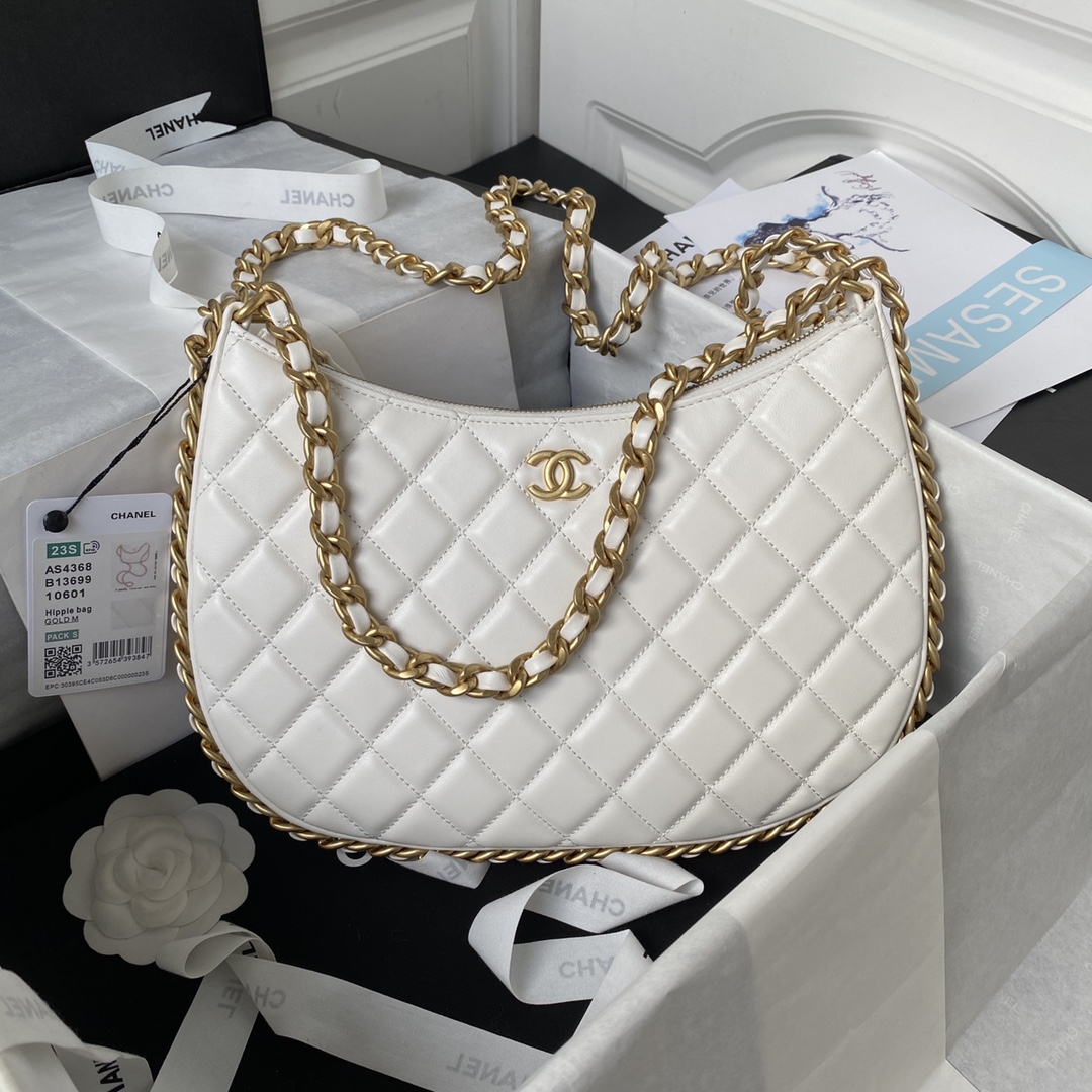 Bagsaaa Ch**el Large Hobo Bag White AS4368 - 18 × 29 × 2 cm