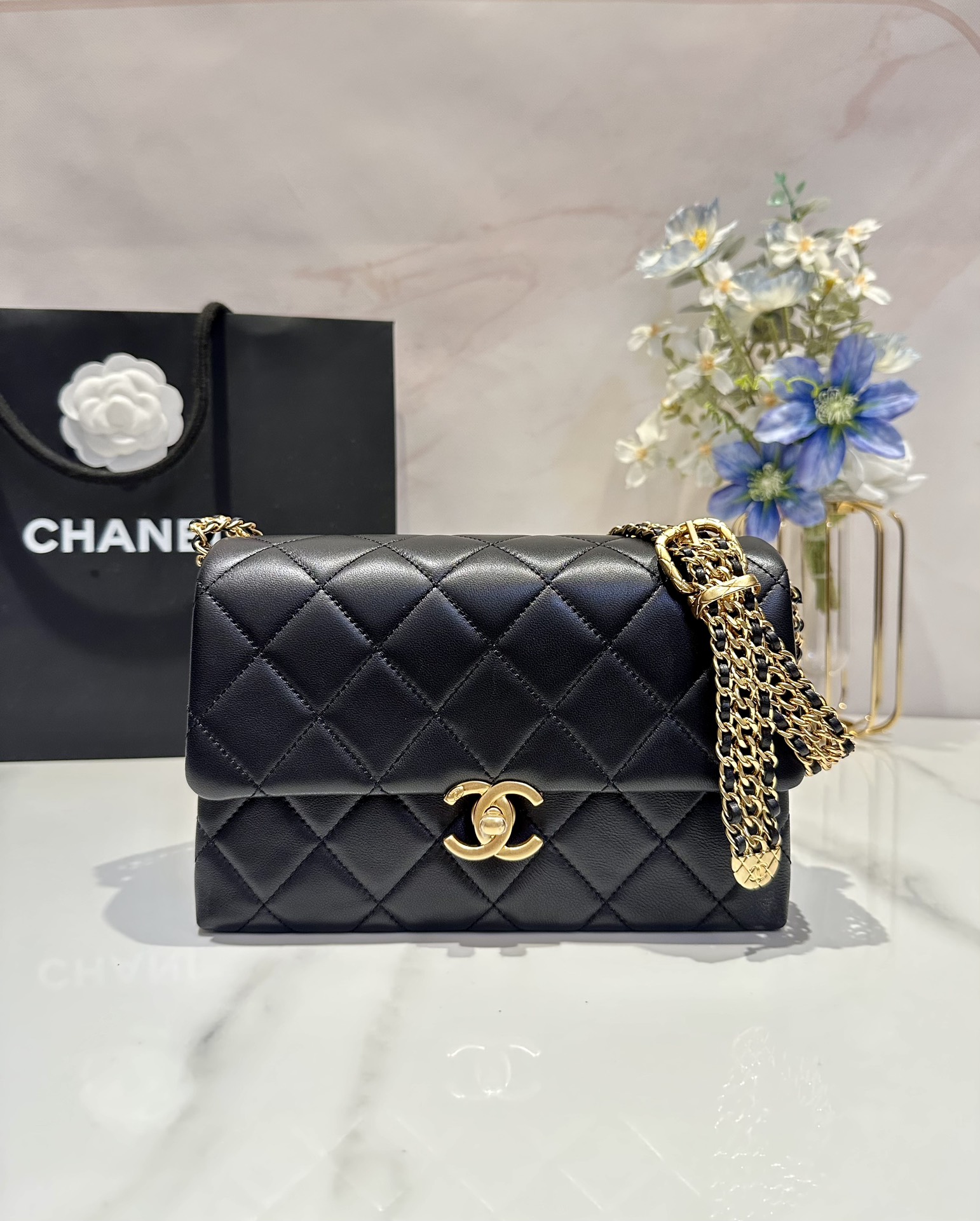 Bagsaaa Ch**el Small Flap Bag AS3994 Black - 14 × 21 × 10 cm