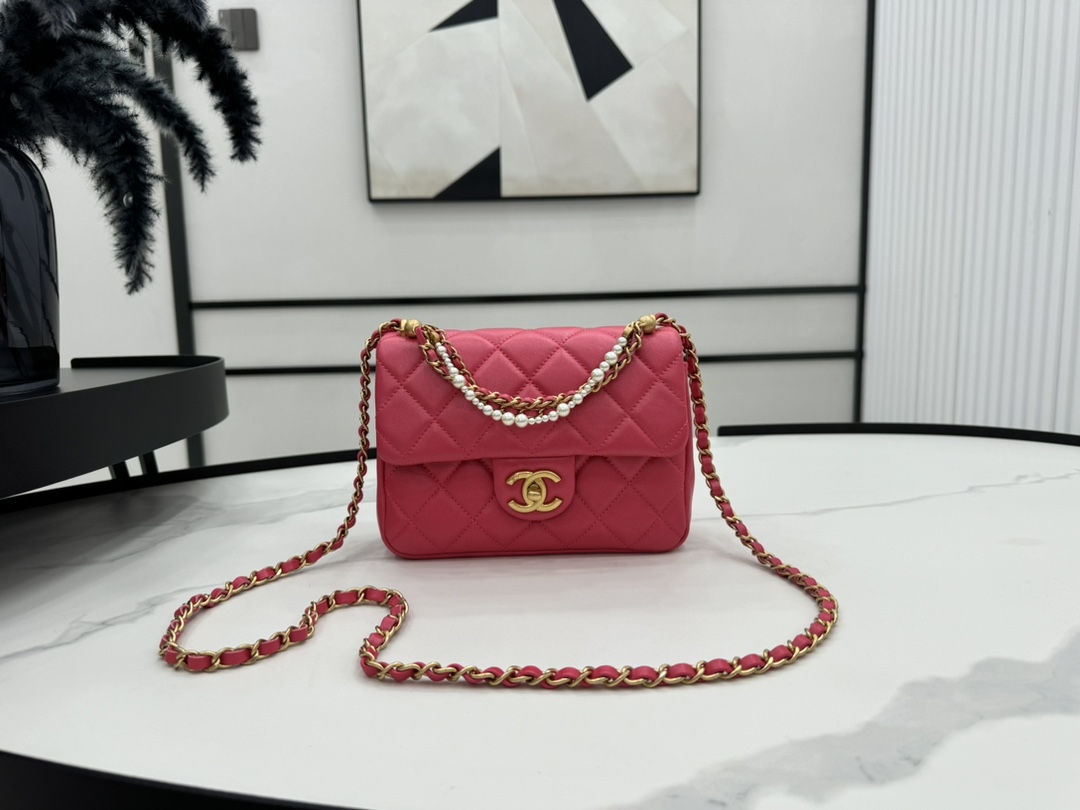 Bagsaaa Ch**el Mini Flap Bag AS4385 Pink - 12.5 × 17 × 5 cm