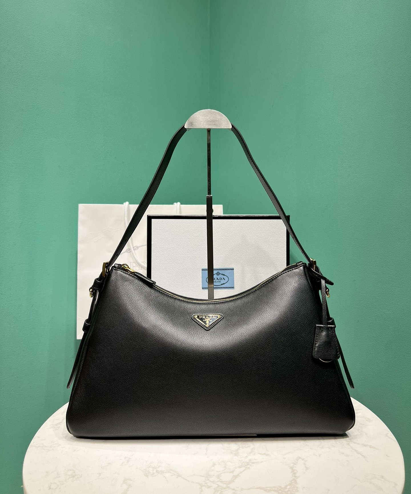Bagsaaa Pra*a Aimèe Large Leather Shoulder Bag Black - 39x23x12 cm