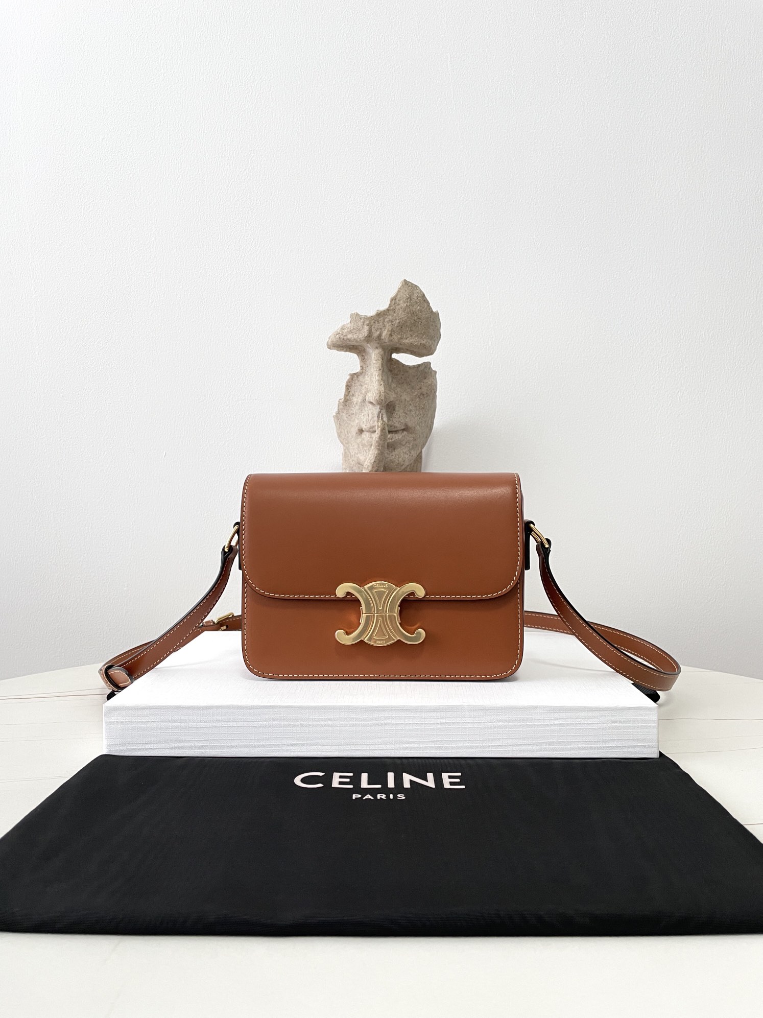 Bagsaaa Ce1i*e Teen Triomphe Bag In Shiny Calfskin Brown - 18.5 X 13.5 X 7 CM