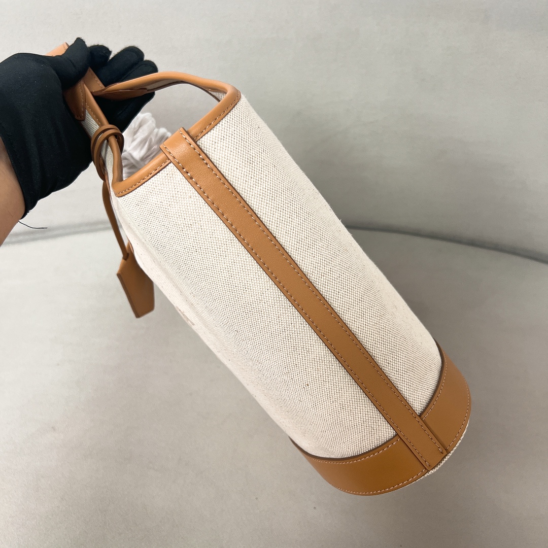 Bagsaaa Pra*a Medium linen blend and leather tote bag - 28*22.5*12.5cm