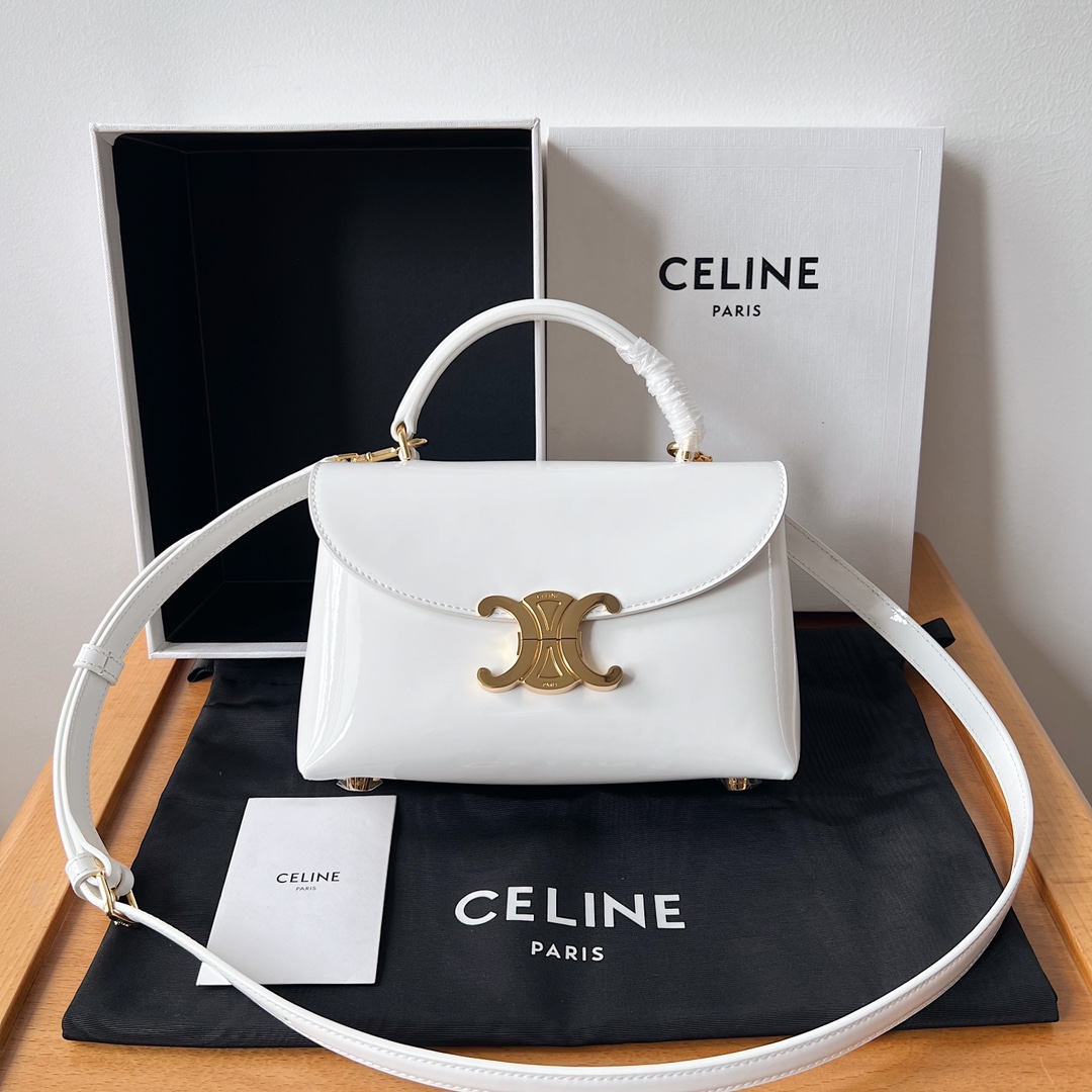 Bagsaaa Ce1i*e Teen Nino Bag In Patent Calfskin White - 20.5 X 13 X 8 CM