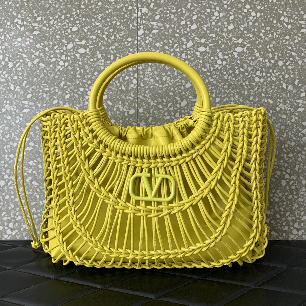 Bagsaaa Va1e*ntin0 Allknots Woven Leather Shopper Yellow - 38x34x7 cm