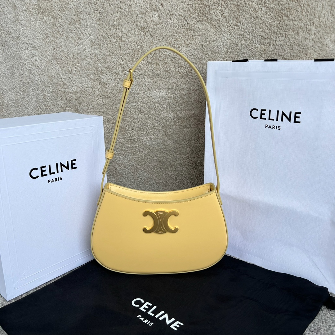Bagsaaa Ce1i*e Medium Tilly Bag In Shiny Calfskin Yellow - 22 X 13.5 X 4 CM