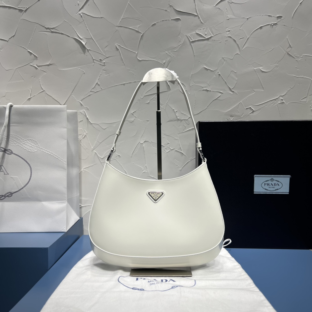 Bagsaaa Pra*a Cleo brushed leather shoulder bag white - 27cm