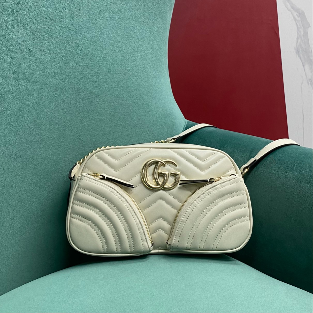 Bagsaaa Gvc*1 GG Marmont Small Shoulder Bag 798715 Ivory - 24.5 x 15 x 9 cm