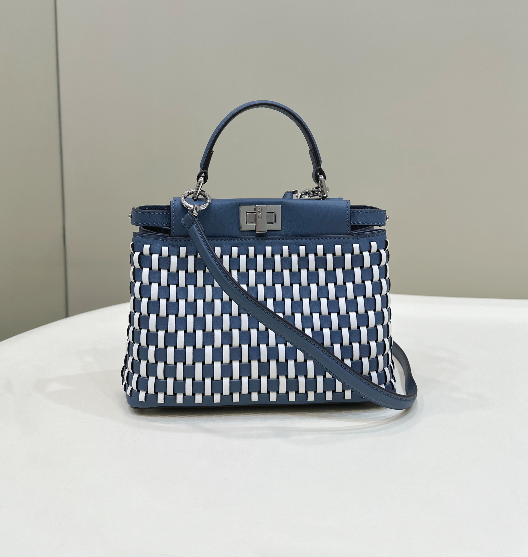 Bagsaaa F**di Peekaboo Mini Tote Bag Blue & White - 23cm
