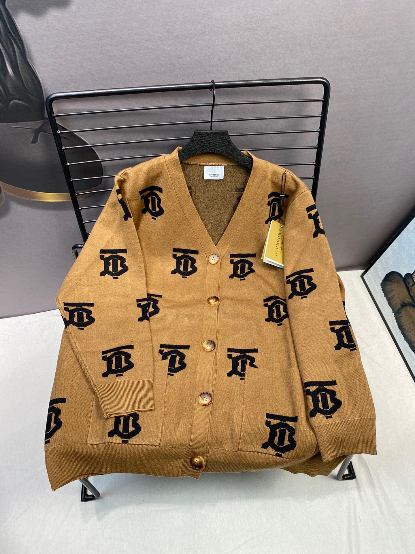 Bagsaaa Bv*b*rry Monogram Motif Wool Jacquard Cardigan