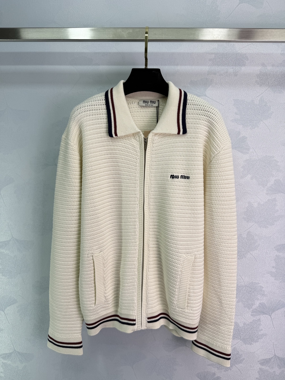 Bagsaaa Miu Miu Cotton knit zipper cardigan Natural