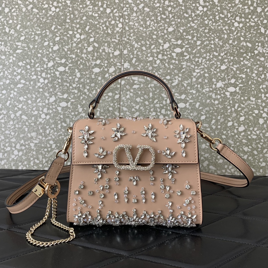 Bagsaaa Va1e*ntin0 Garavani Vsling Mini Embroidered Handbag Rose Cannelle - 19cm