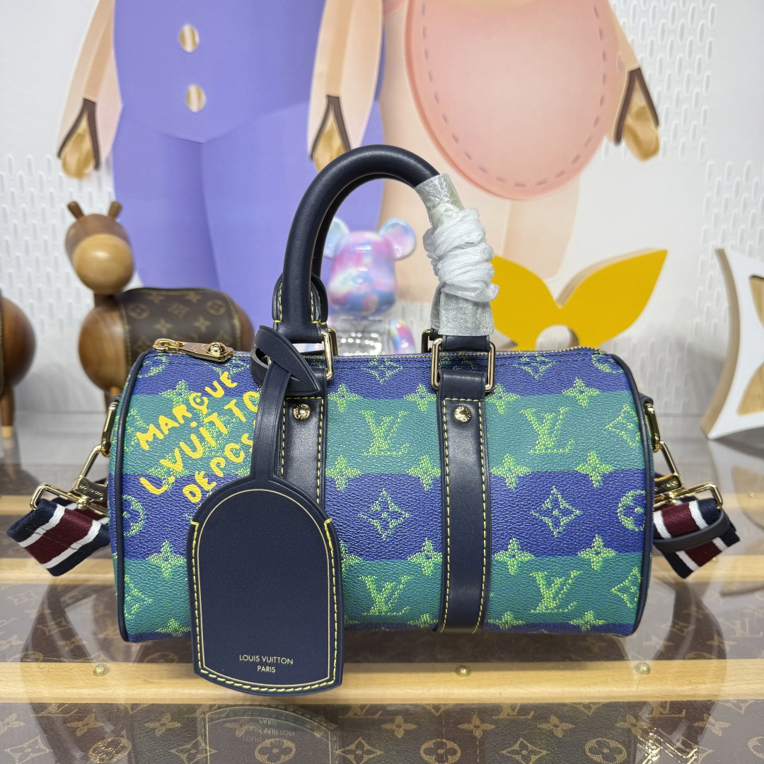 Bagsaaa LV M25786 Keepall Bandoulière 25 Blue Stripes - 25cm