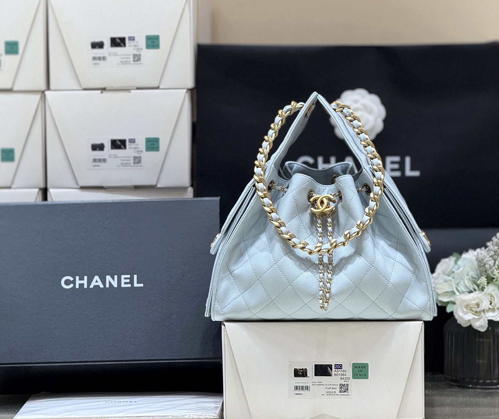 Bagsaaa Ch**el 25 Small Handbag AS5293 light blue - 30cm