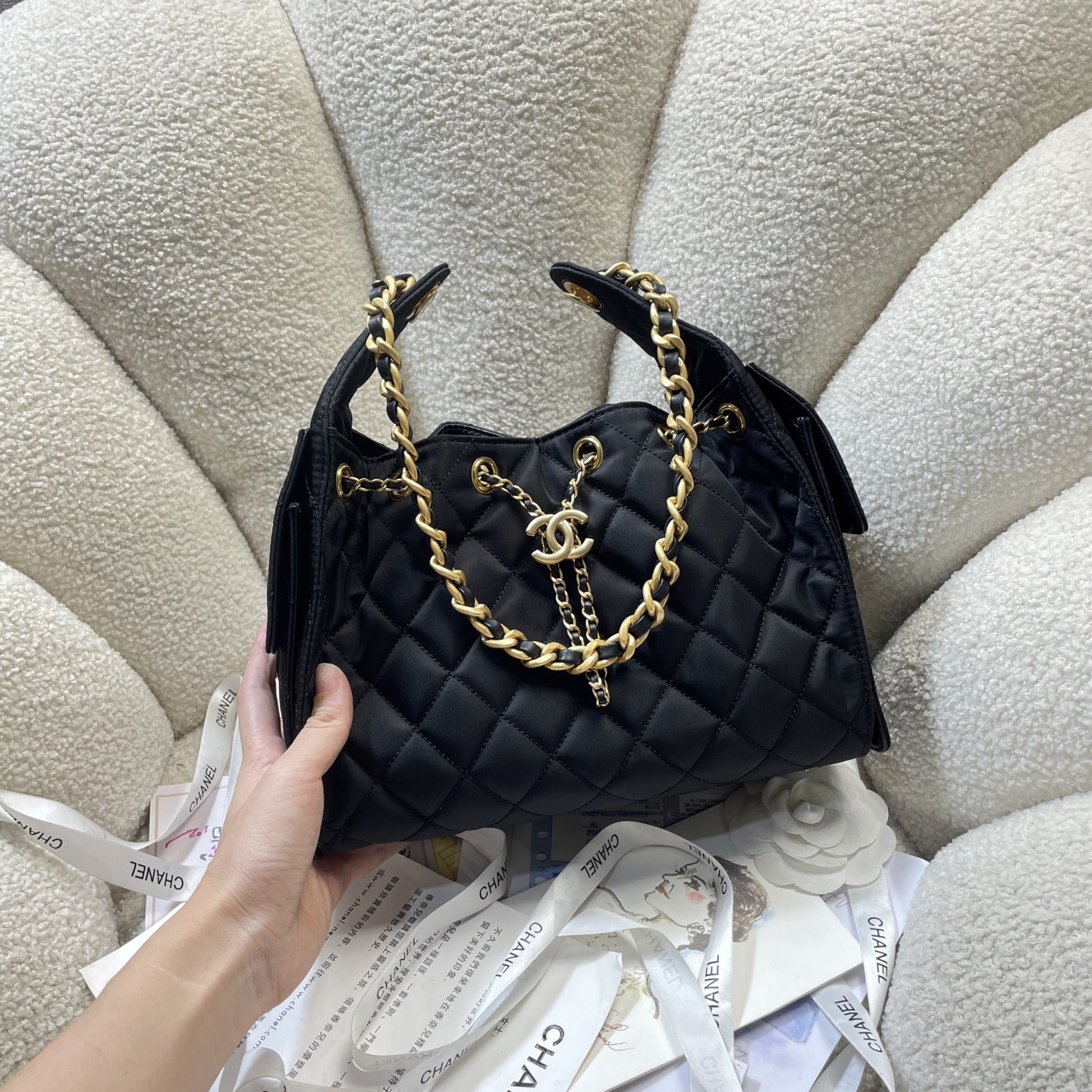 Bagsaaa Ch**el 25 Small Handbag AS5293 black canvas - 30cm
