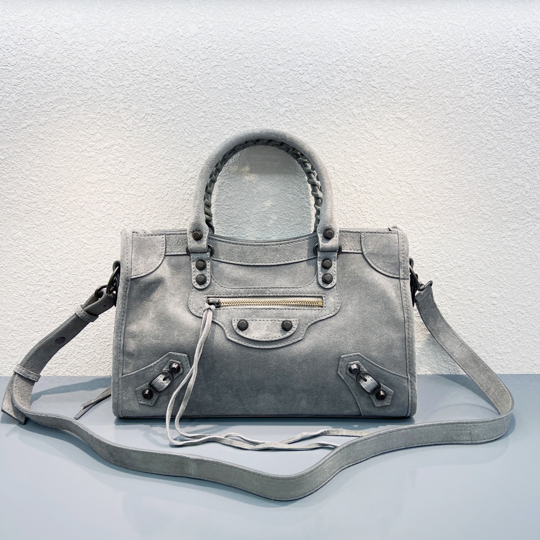 Bagsaaa Ba1en*iaga Le City Bag Small in storm grey waxed suede calfskin - 30cm