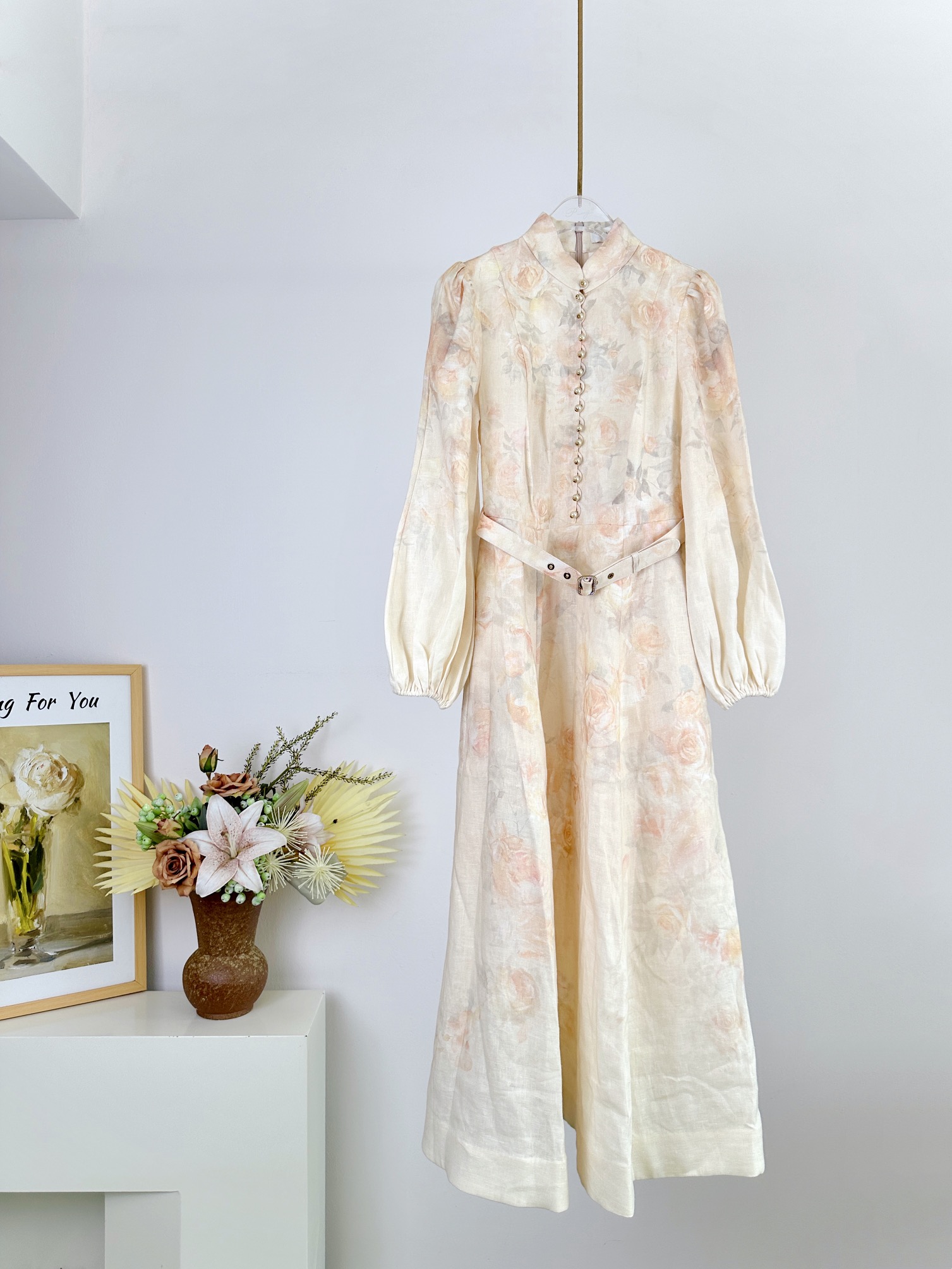 Bagsaaa Zimmermann Crush Floral-Print Linen Midi Dress
