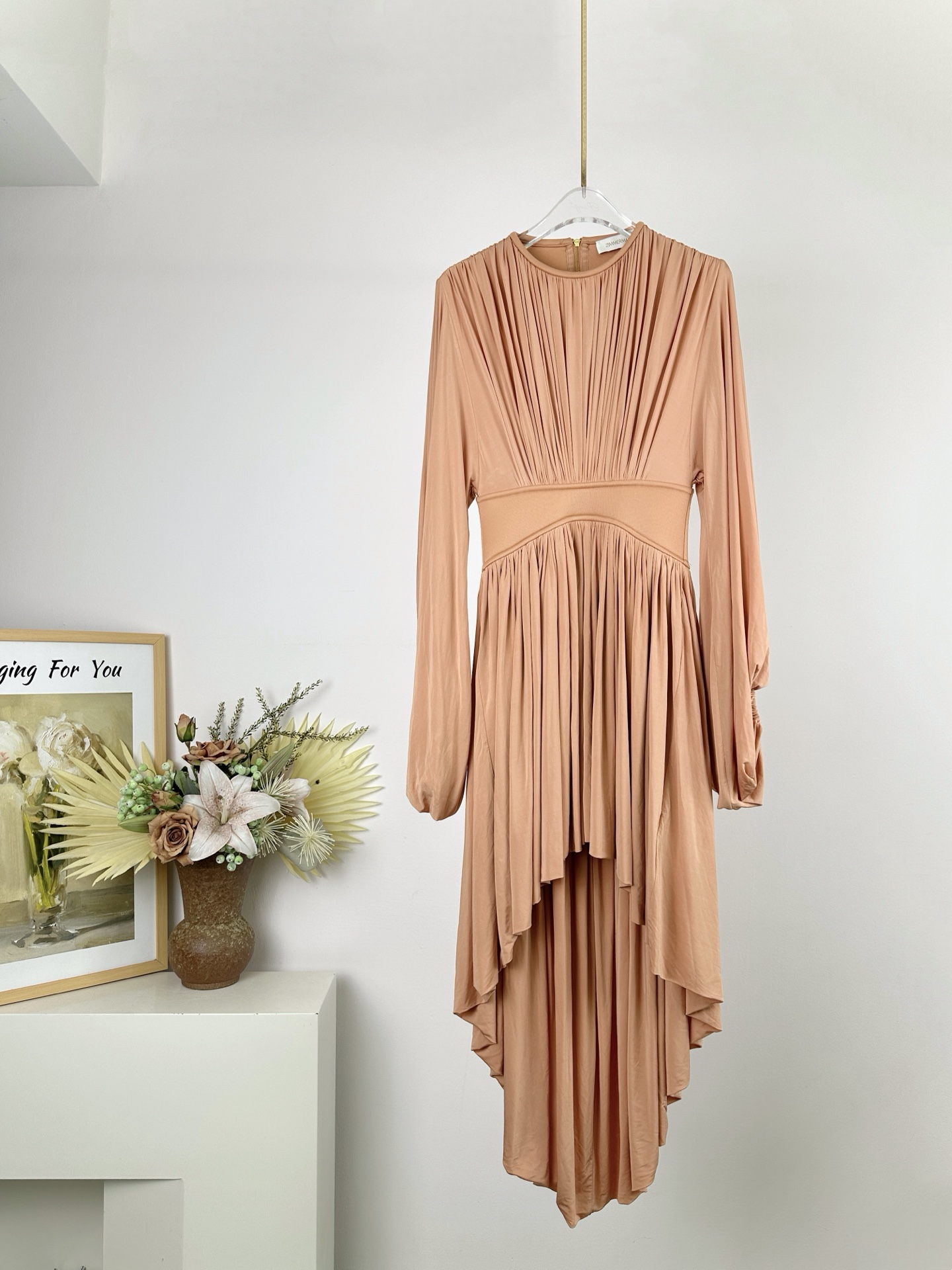 Bagsaaa Zimmermann Illuminate jersey mini dress in light brown