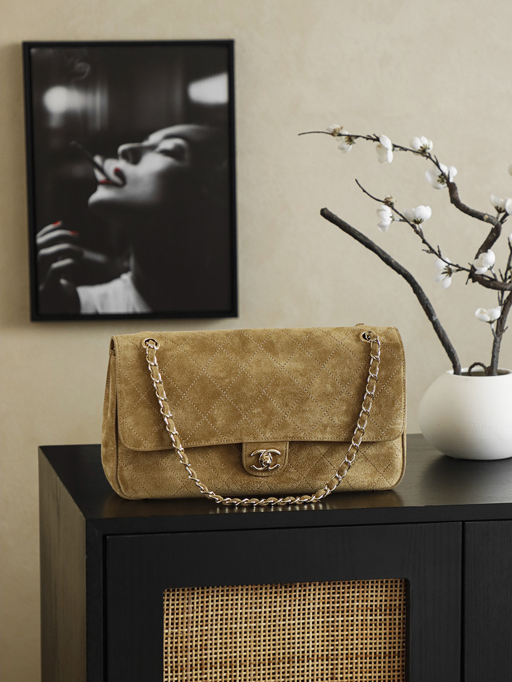 Bagsaaa Ch**el 2.55 Classic Flap shoulder bag in beige suede - 33cm