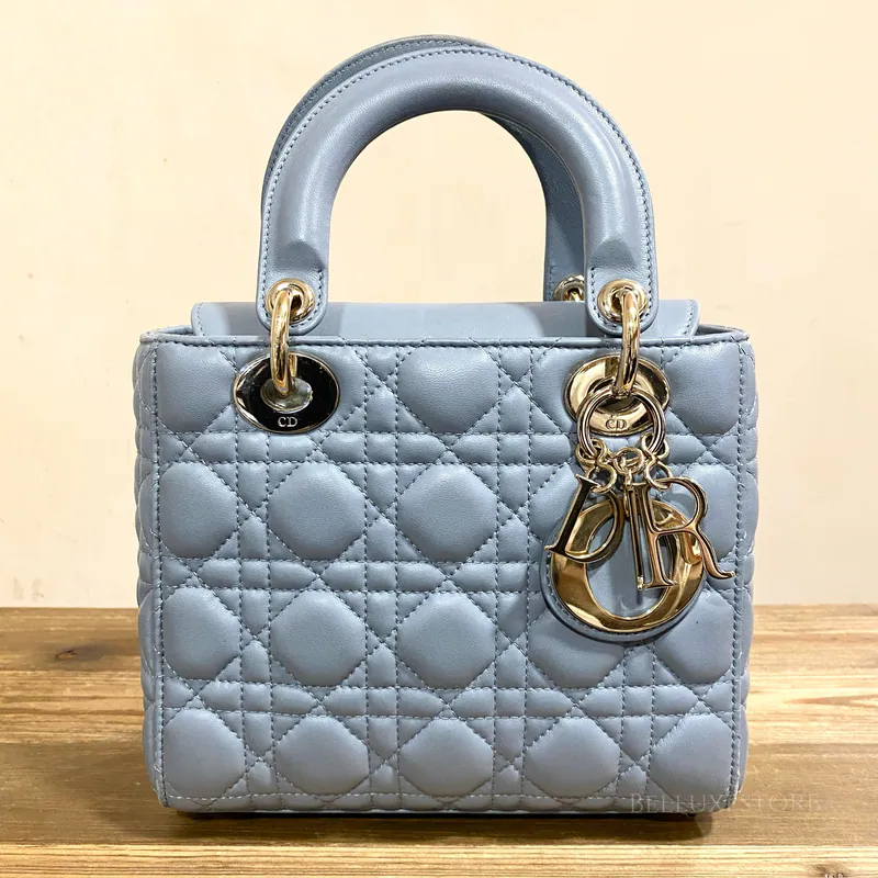 Bagsaaa Small Lady D10r My ABCD10r bag in placid blue lambskin with cannage - 20cm