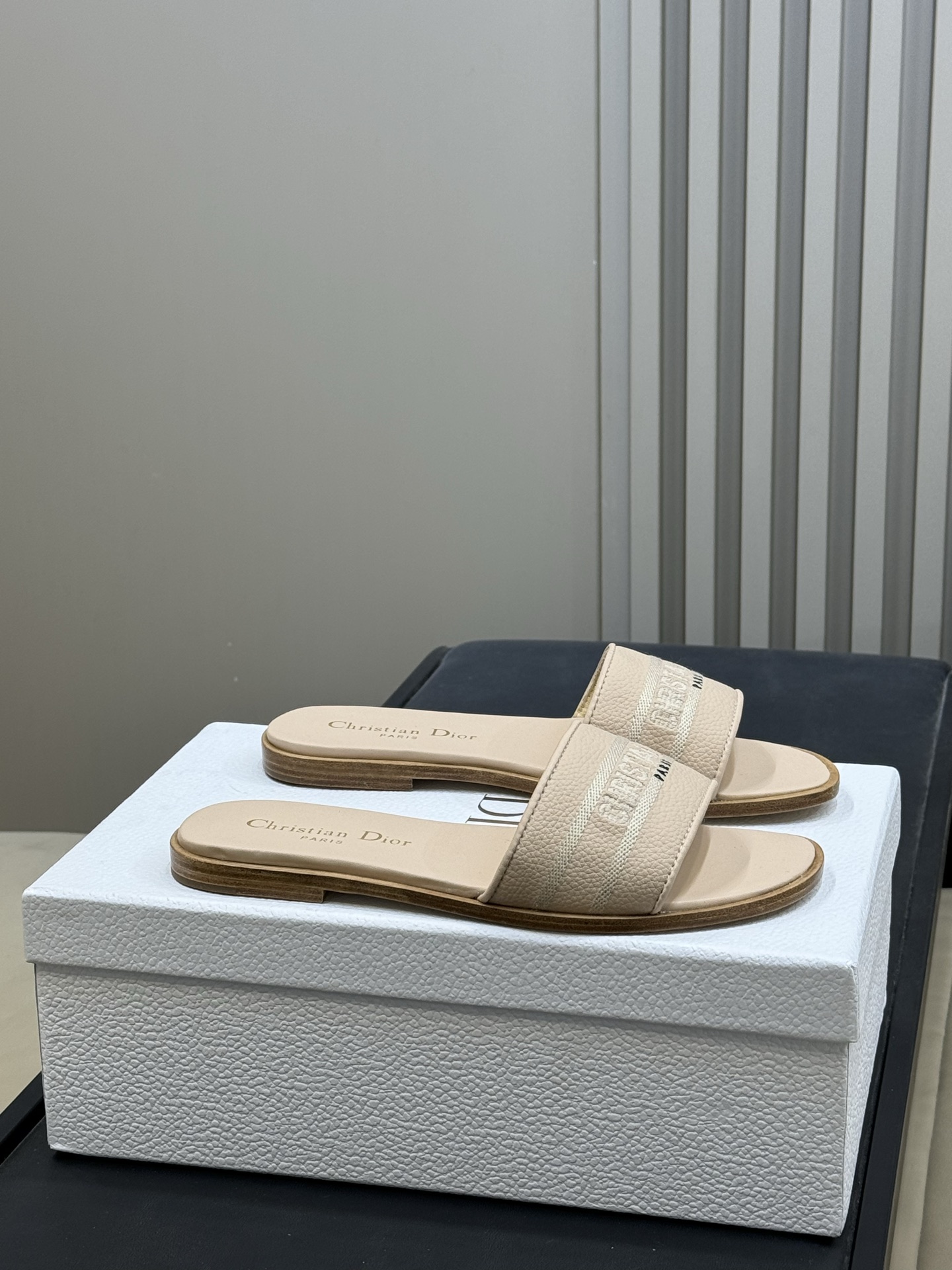 Bagsaaa D10r Dway Slide Powder Beige Grained Calfskin