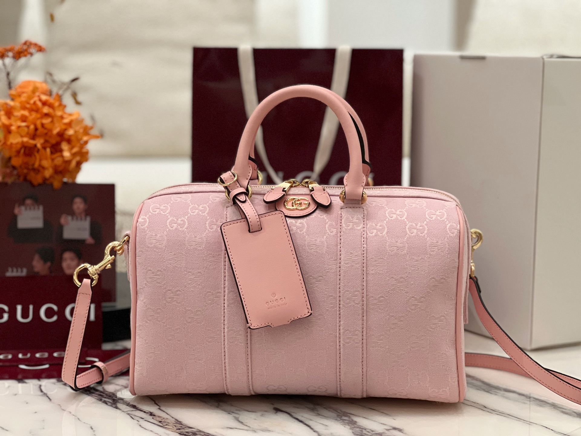 Bagsaaa Gvc*1 Ophidia medium boston bag 857595 pink - 30cm