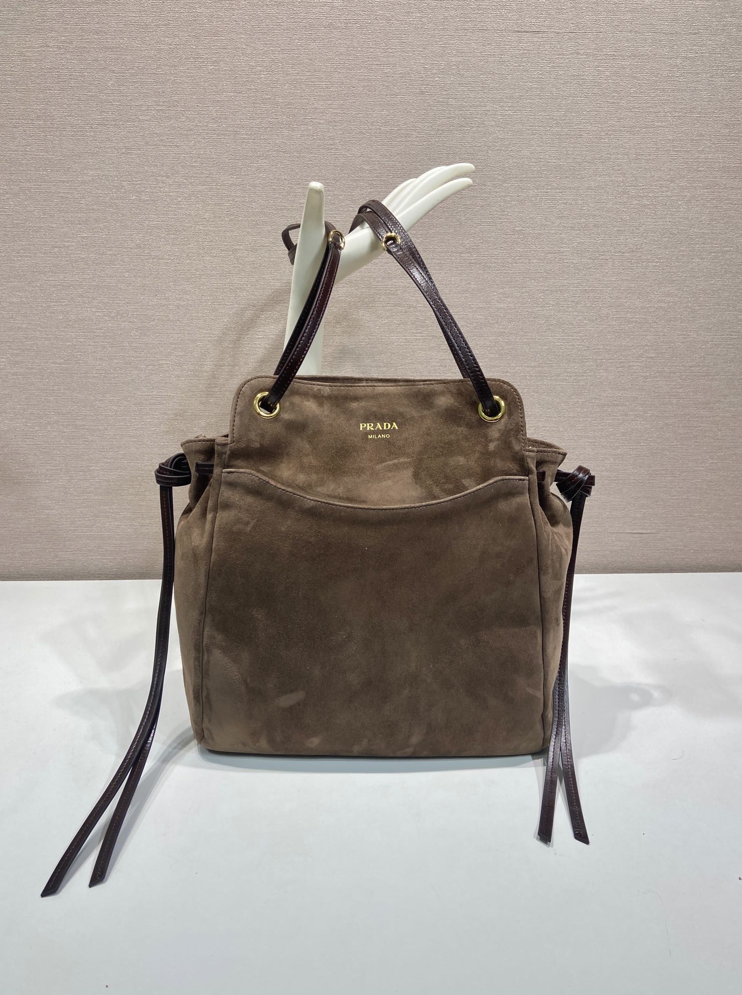 Bagsaaa Pra*a Carry medium suede tote bag 1BG641 brown suede - 32cm
